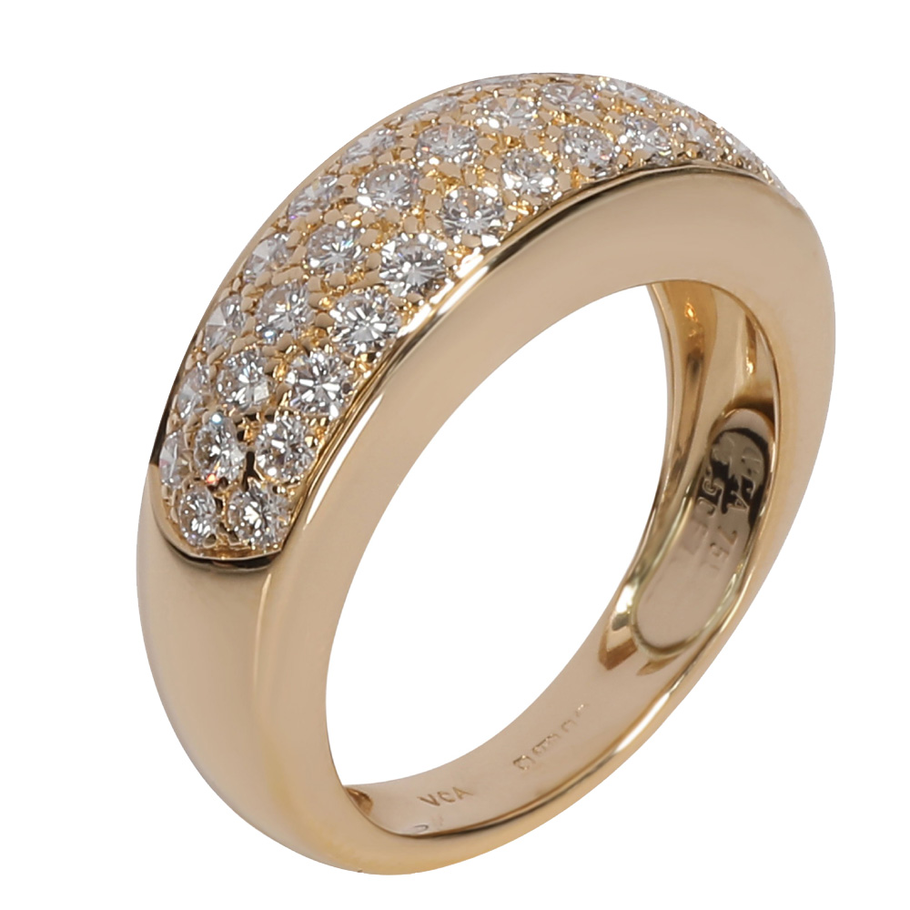 Pre-owned Van Cleef & Arpels 18k Yellow Gold Diamond Vintage Evolution Band Ring Size Eu 49
