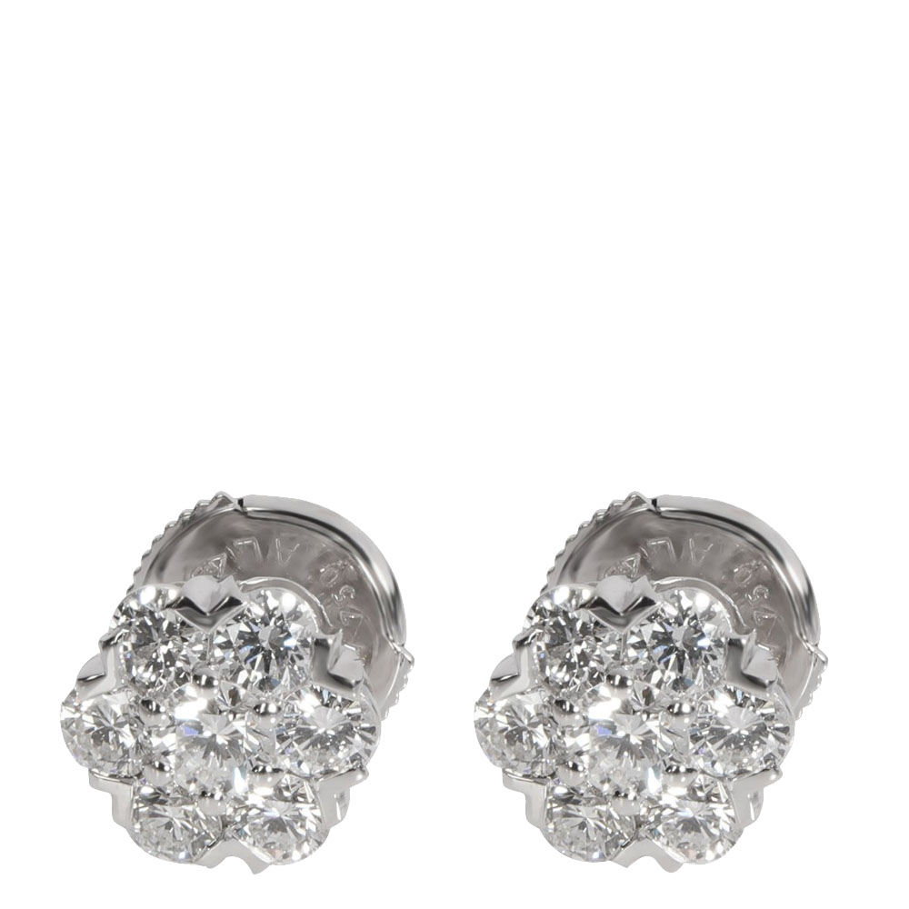 Pre-owned Van Cleef & Arpels Fleurette 18k White Gold Diamond Earrings