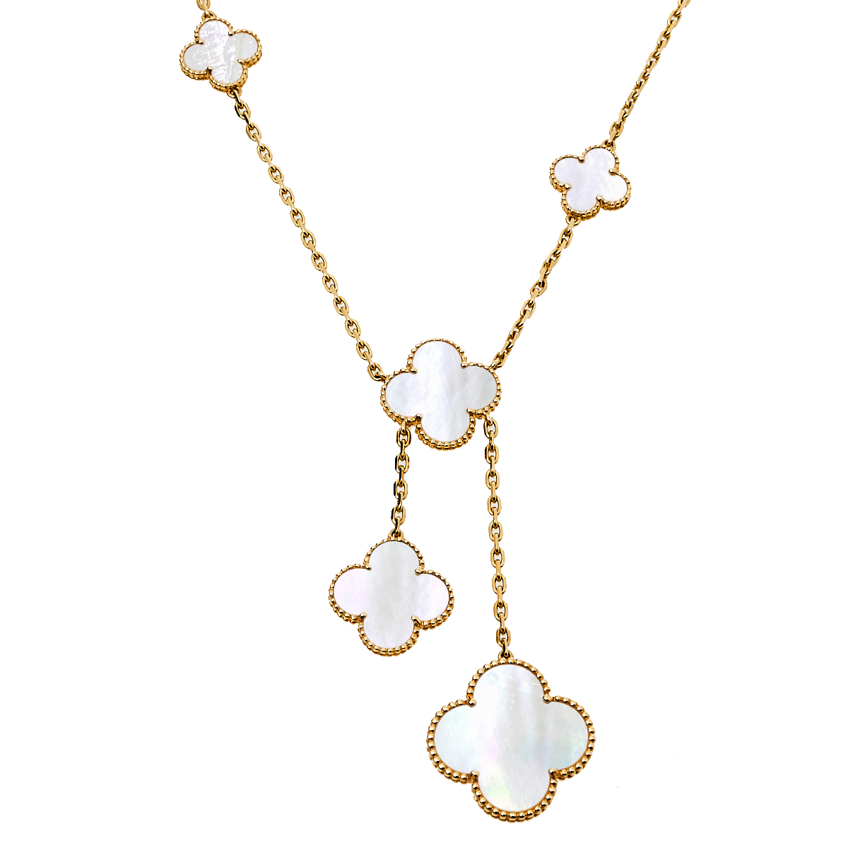 

Van Cleef & Arpels Magic Alhambra Mother of Pearl 18K Yellow Gold 6 Motifs Necklace