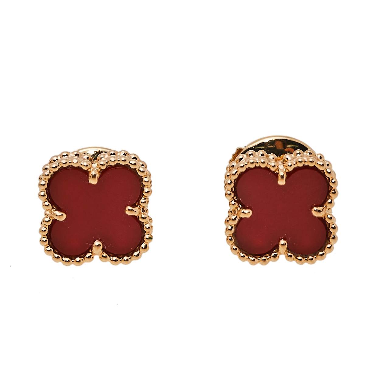 Van Cleef & Arpels Sweet Alhambra Carnelian 18K Rose Gold Stud Earrings ...