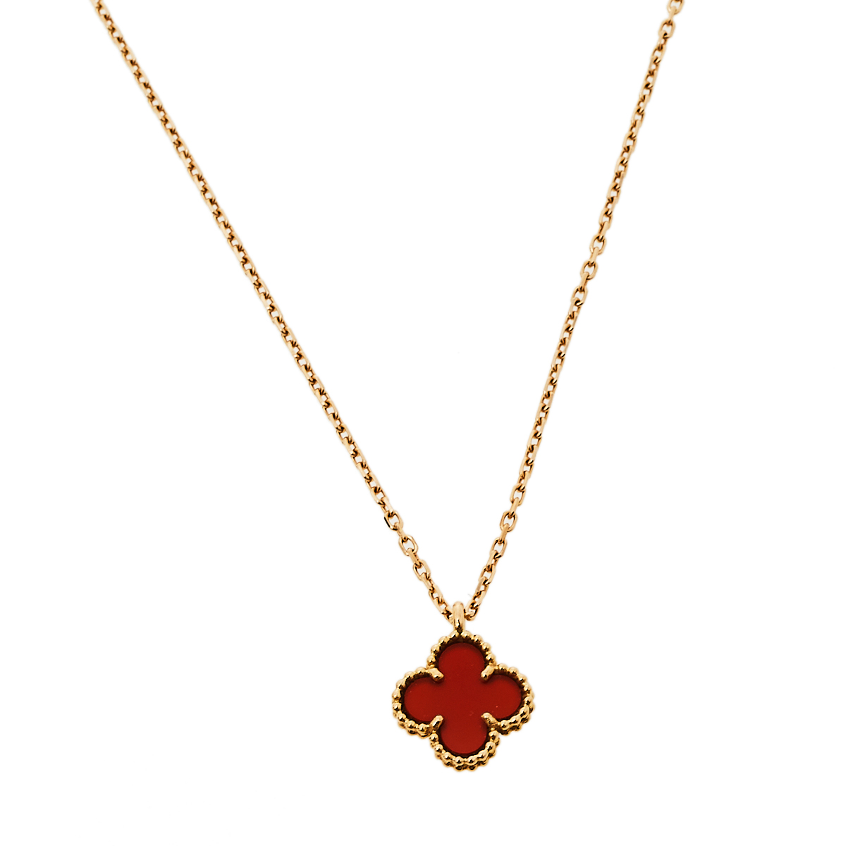 Van Cleef & Arpels Sweet Alhambra Carnelian 18K Rose Gold Pendant Necklace