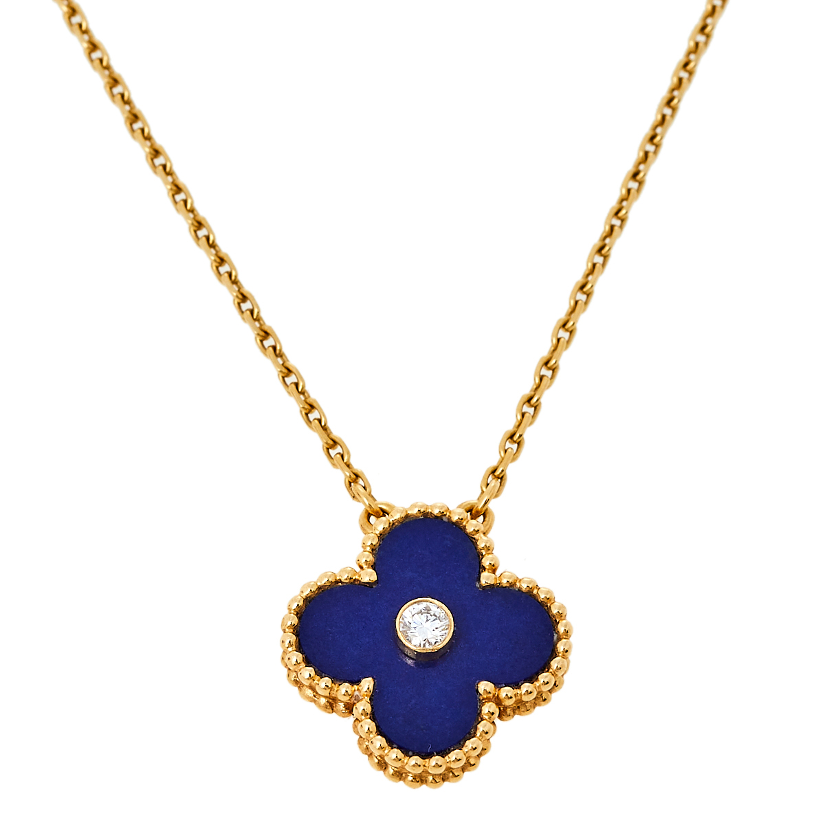 Van Cleef & Arpels Vintage Alhambra Lapis Lazuli Diamond 18K Yellow Gold Necklace