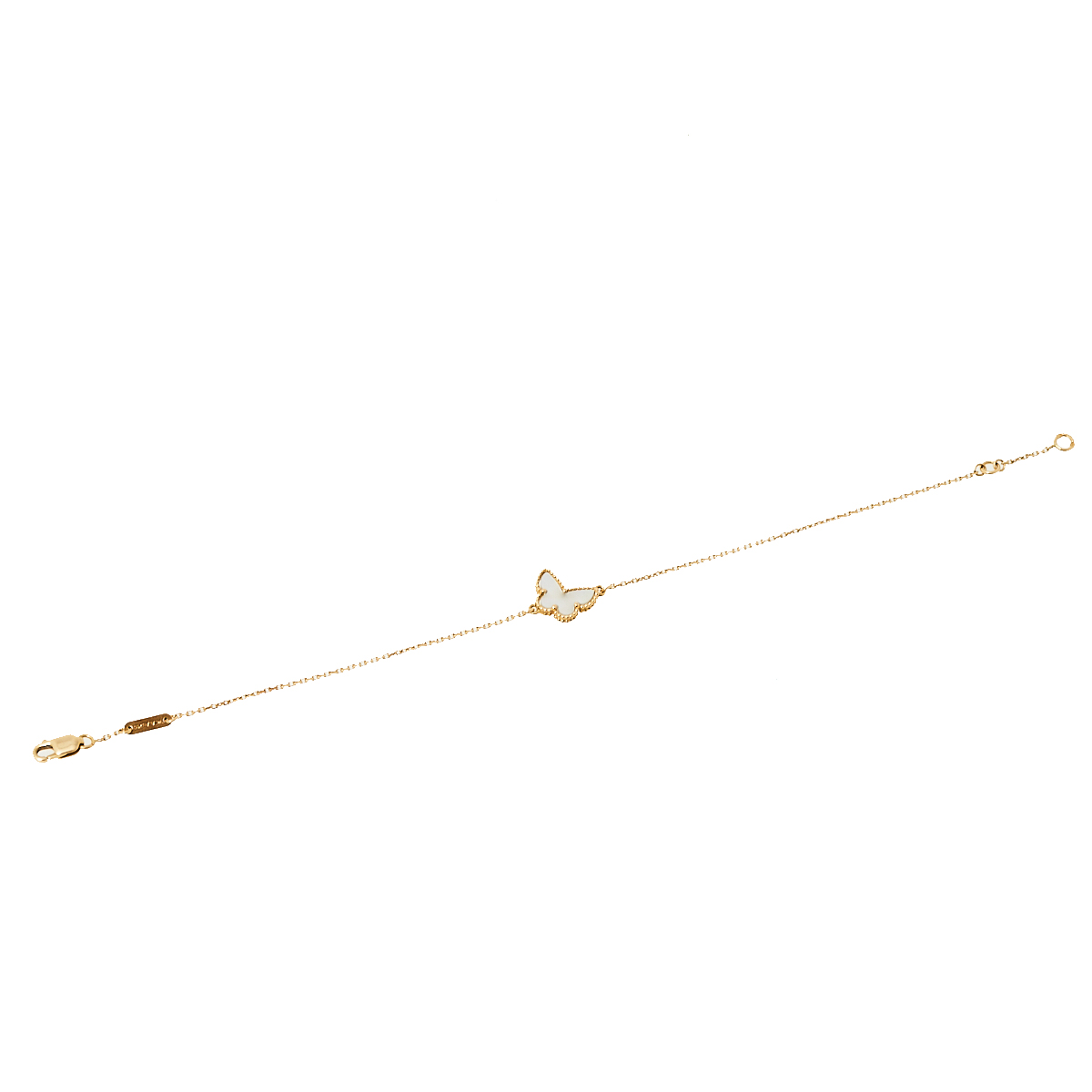 

Van Cleef & Arpels Sweet Alhambra 18K Yellow Gold Mother of Pearl Butterfly Pendant Bracelet
