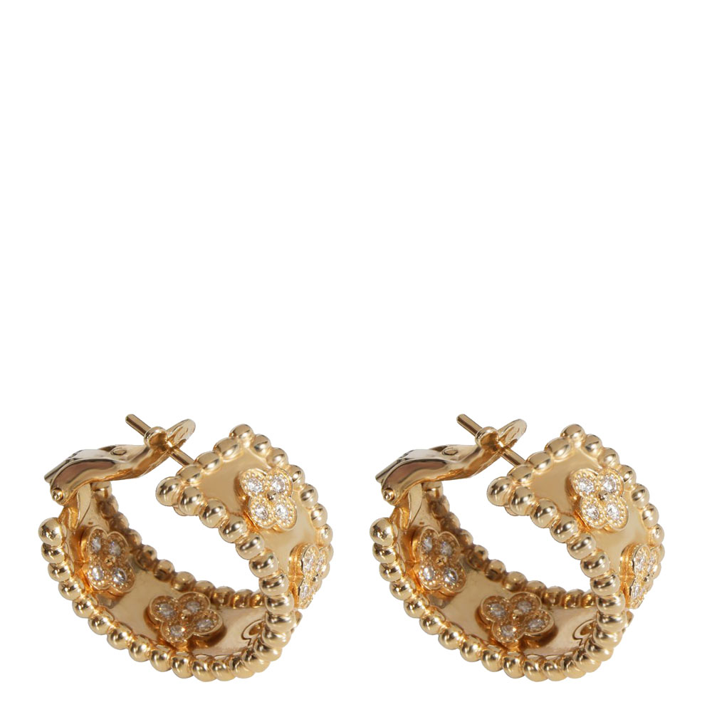 

Van Cleef & Arpels Perlee Diamond 18K Yellow Gold Hoop Earrings