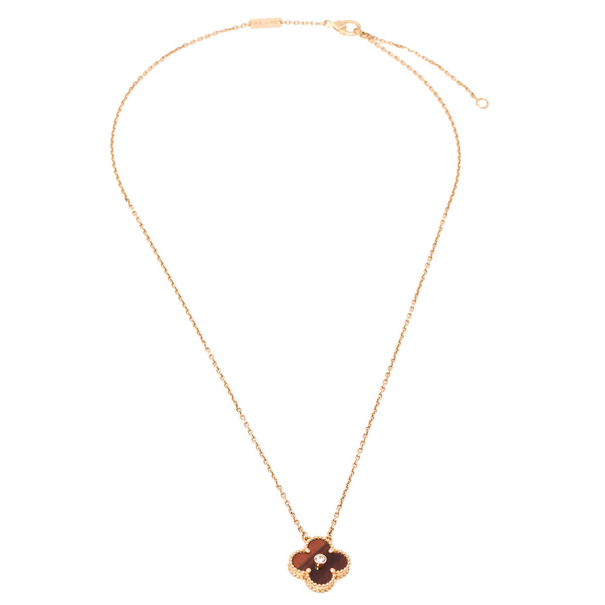 

Van Cleef & Arpels Vintage Alhambra 18K Rose Gold Diamond Tiger's Eye Pendant Necklace