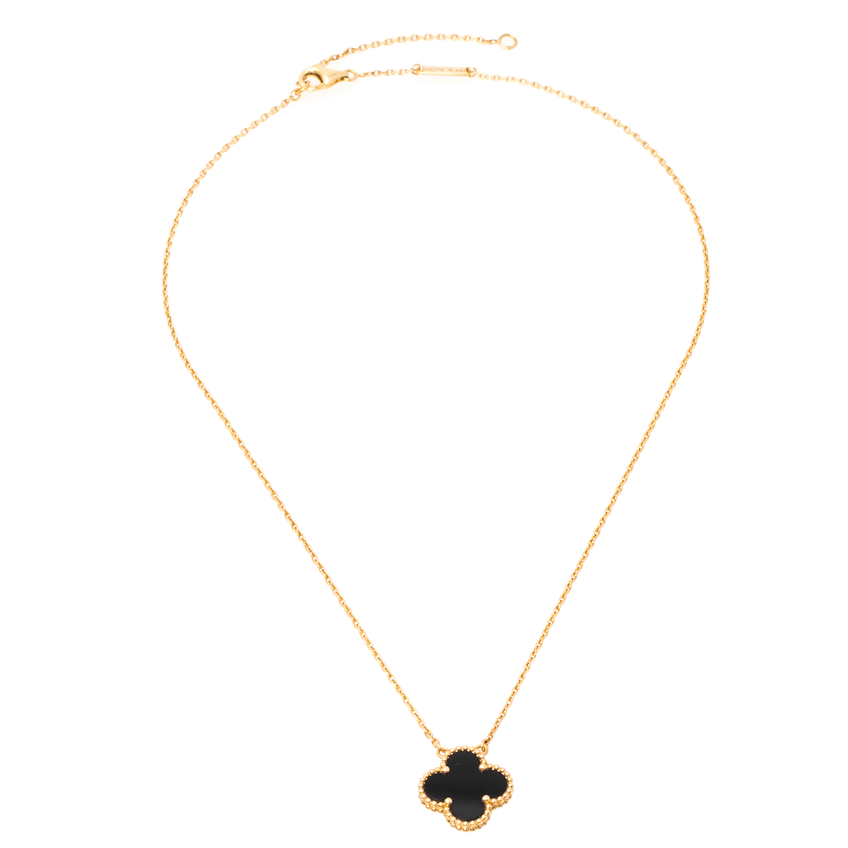 

Van Cleef & Arpels Vintage Alhambra Onyx 18k Yellow Gold Pendant Necklace