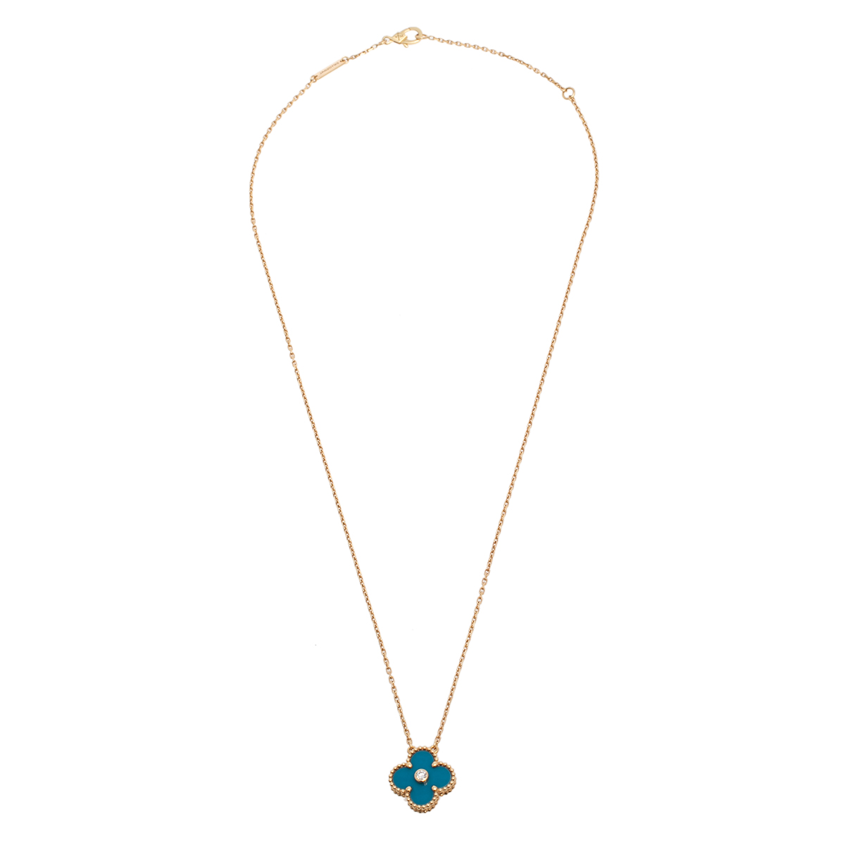 

Van Cleef & Arpels Vintage Alhambra Blue Inlay Diamond 18K Yellow Gold Pendant Necklace