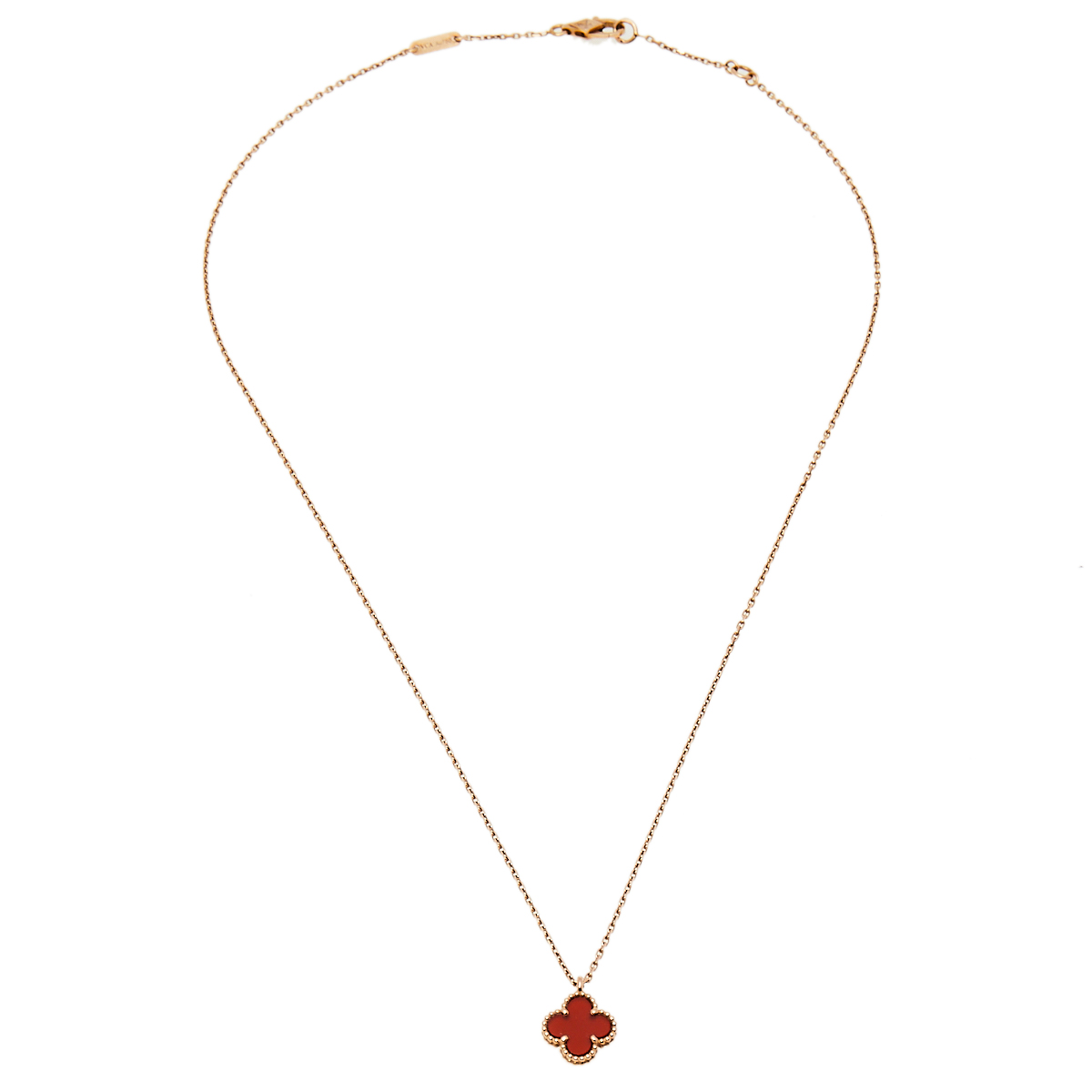 

Van Cleef & Arpels Sweet Alhambra Carnelian Heart 18K Rose Gold Necklace