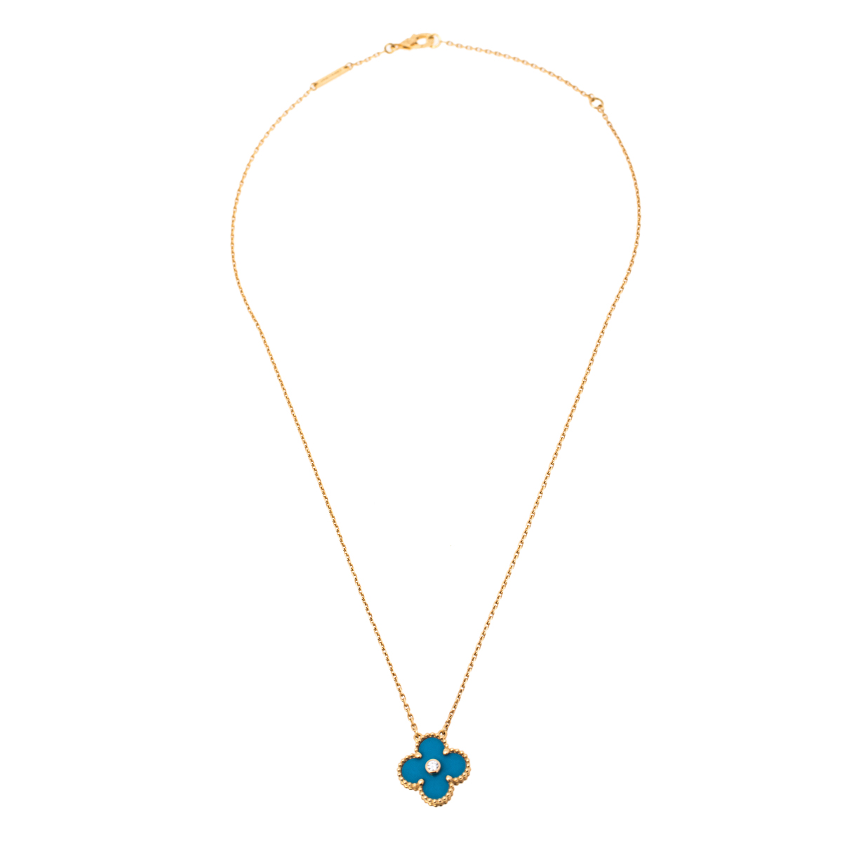 

Van Cleef & Arpels Vintage Alhambra 18K Yellow Gold Celestial Blue Sèvres Pendant Necklace