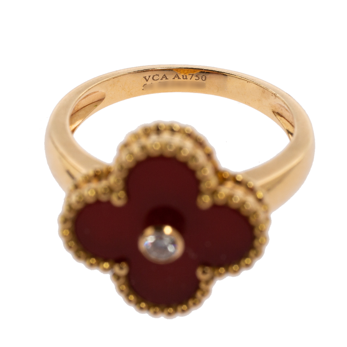 

Van Cleef & Arpels Vintage Alhambra 18K Yellow Gold Diamond & Carnelian Ring Size