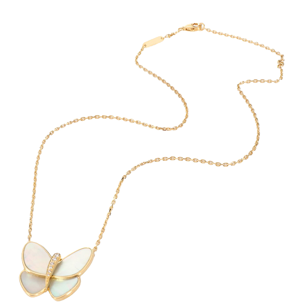 

Van Cleef & Arpels Butterfly Mother of Pearl Diamond 18K Yellow Gold Pendant Necklace