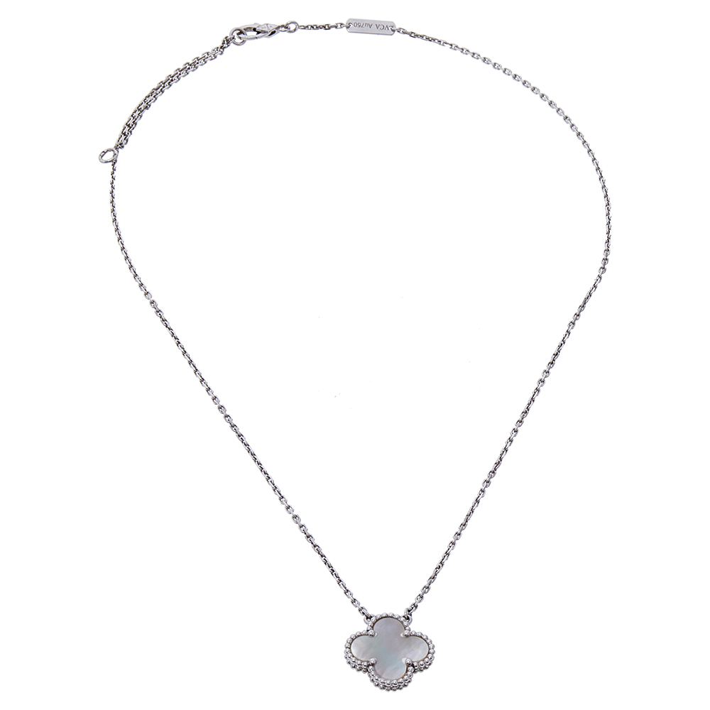 

Van Cleef and Arpels Vintage Alhambra Mother of Pearl 18K White Gold Pendant Necklace