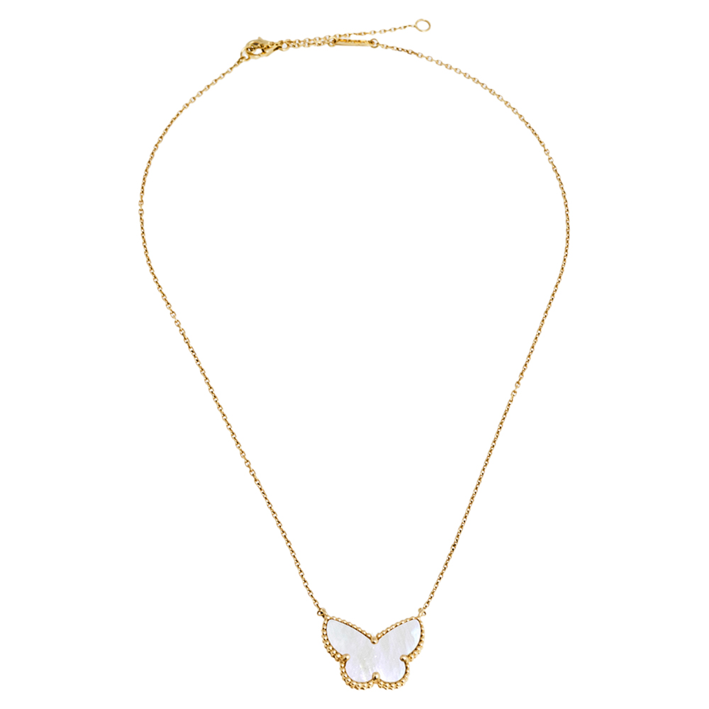 

Van Cleef and Arpels Lucky Alhambra Butterfly Mother of Pearl 18k Yellow Gold Pendant Necklace