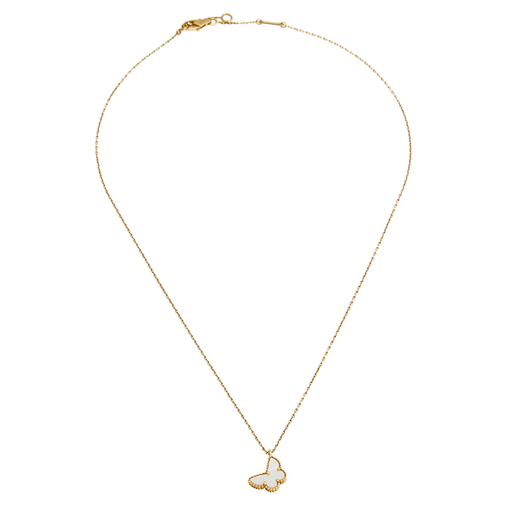 

Van Cleef & Arpels Sweet Alhambra Butterfly Mother of Pearl & 18k Yellow Gold Pendant Necklace
