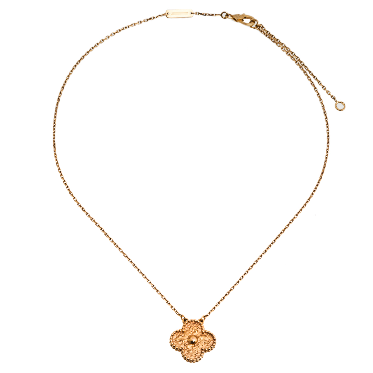 

Van Cleef & Arpels Vintage Alhambra Textured 18k Rose Gold Pendant Necklace