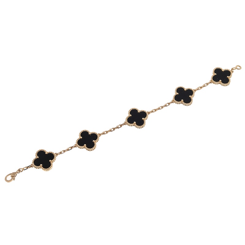 

Van Cleef & Arpels Vintage Alhambra Onyx 18K Yellow Gold 5-Motif Bracelet