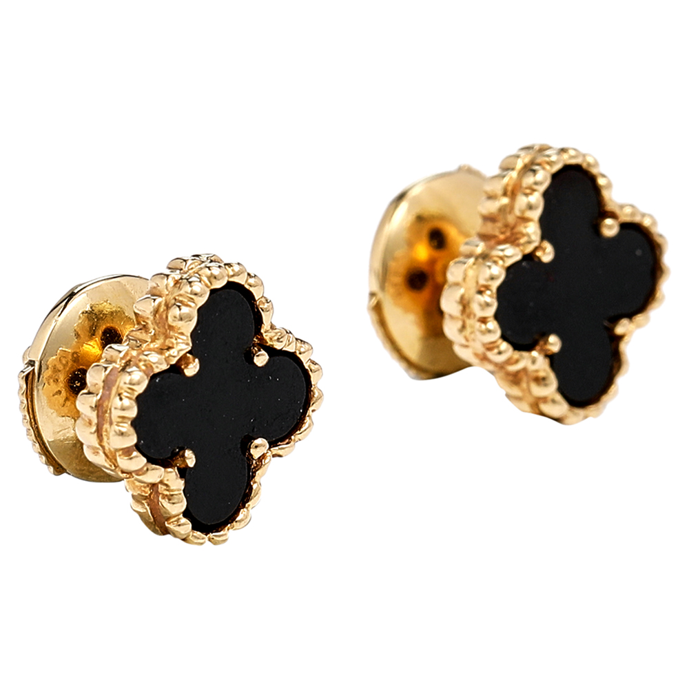

Van Cleef & Arpels Sweet Alhambra Onyx 18k Yellow Gold Stud Earrings