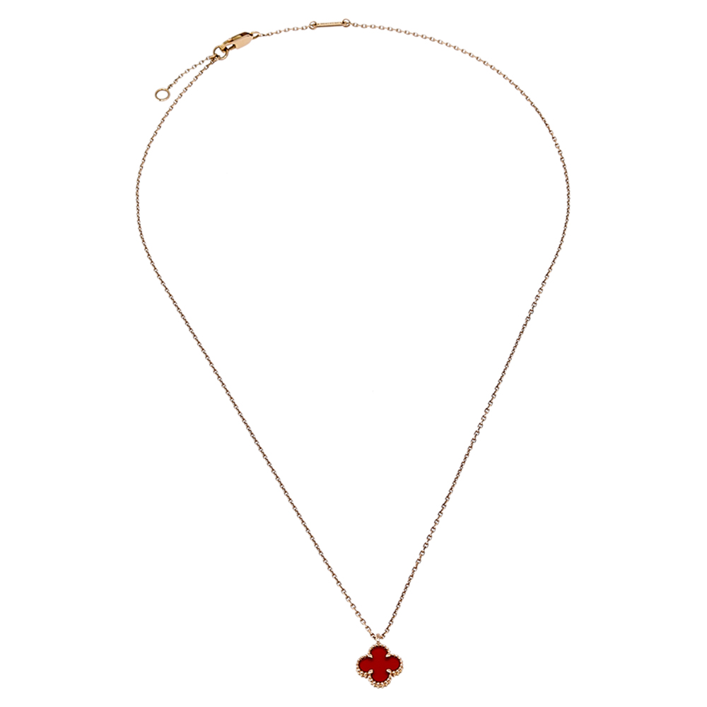 

Van Cleef & Arpels Sweet Alhambra Carnelian 18k Rose Gold Pendant Necklace