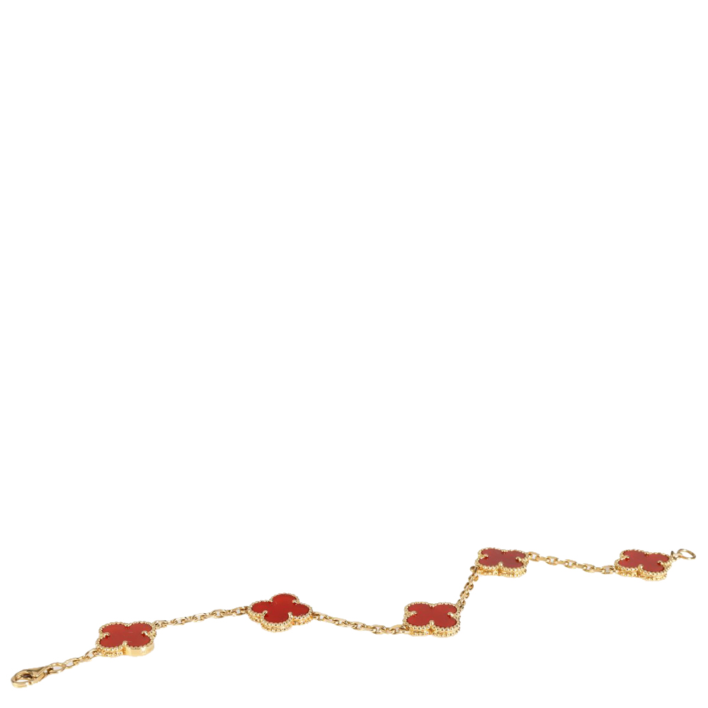 

Van Cleef & Arpels Alhambra Carnelian 18K Yellow Gold Bracelet 19