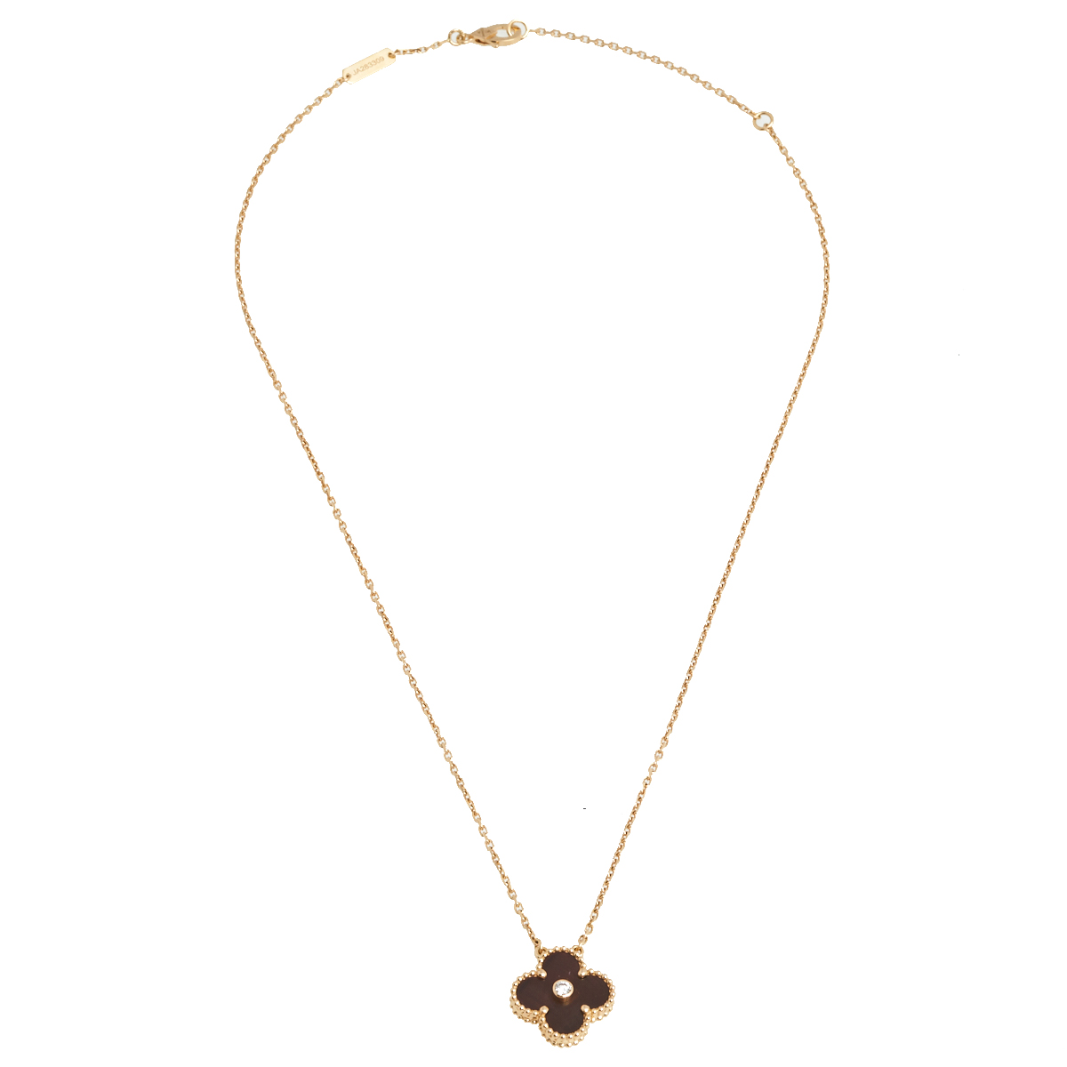 

Van Cleef & Arpels Vintage Alhambra Limited Edition Bulls Eye Brown Stone and Diamond 18K Rose Gold Pendant Necklace