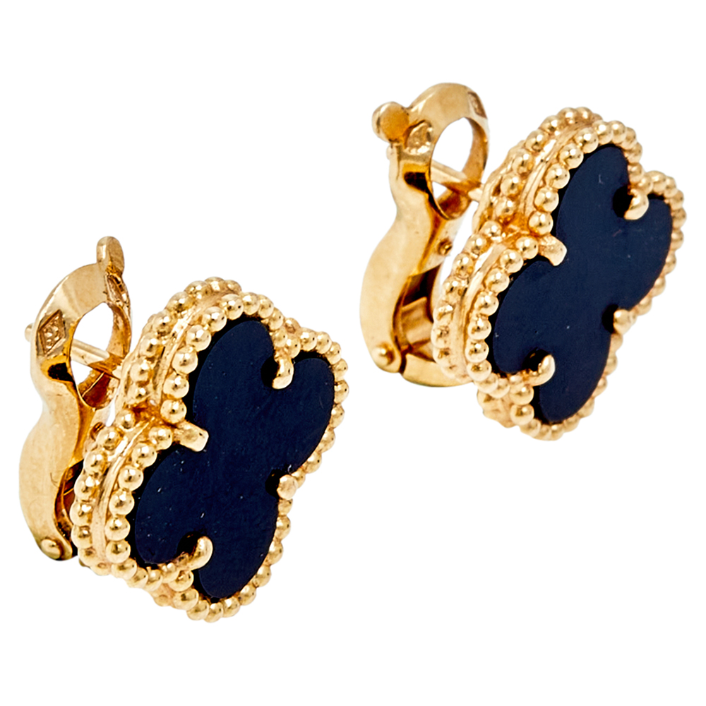 

Van Cleef & Arpels Vintage Alhambra Onyx 18k Yellow Gold Stud Earrings