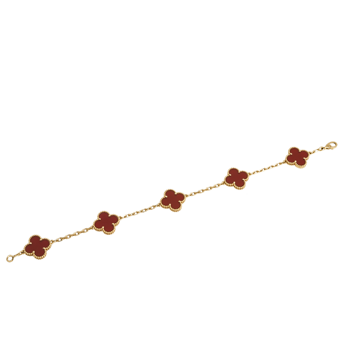 

Van Cleef & Arpels Vintage Alhambra Carnelian 18K Yellow Gold 5-Motif Station Bracelet