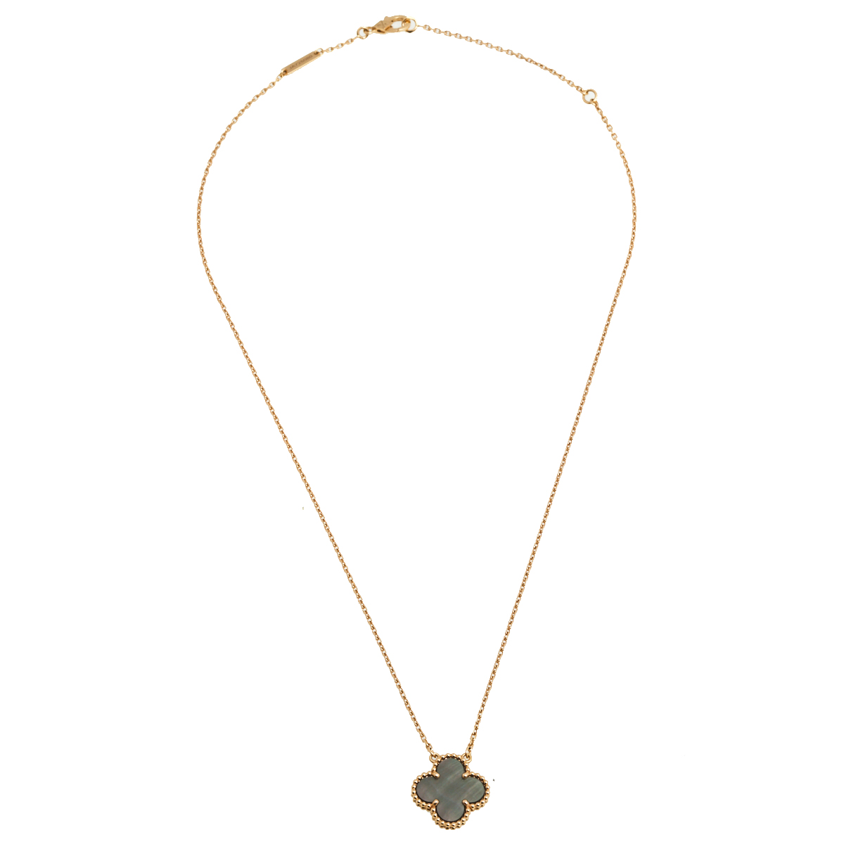 

Van Cleef & Arpels Vintage Alhambra Grey Mother of Pearl 18K Yellow Gold Pendant Necklace