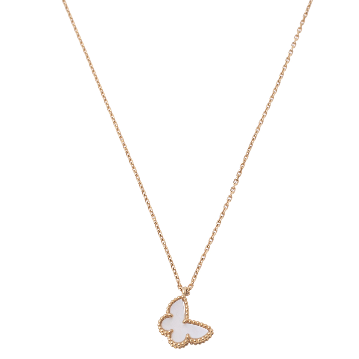 Pre-owned Van Cleef & Arpels Van Cleef And Arpels Sweet Alhambra Butterfly Mother Of Pearl & 18k Yellow Gold Pendant Necklace