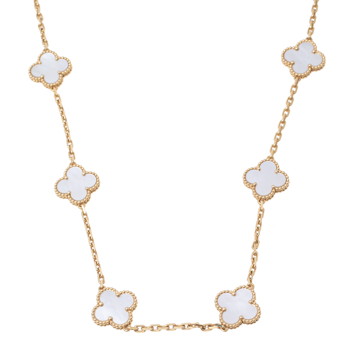 

Van Cleef & Arpels Vintage Alhambra 10 Motifs Mother of Pearl 18k Yellow Gold Station Necklace