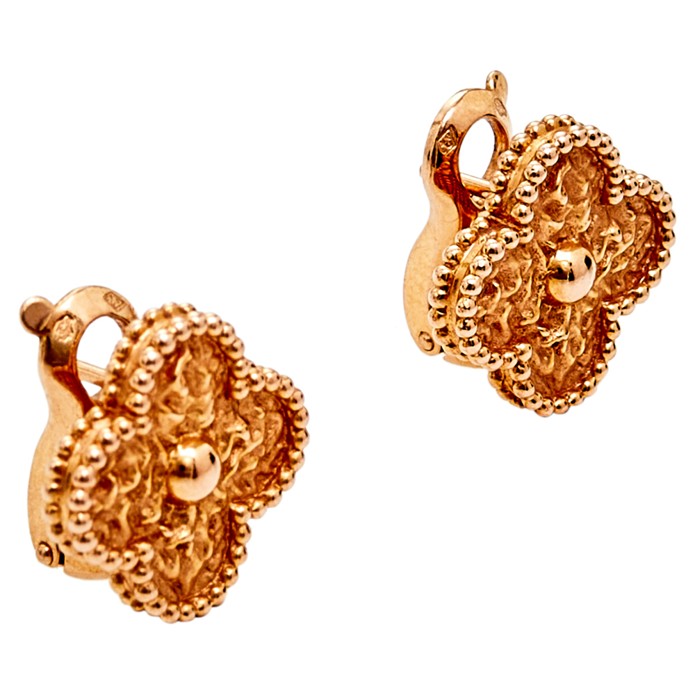 

Van Cleef & Arpels Vintage Alhambra Textured 18K Rose Gold Stud Earrings
