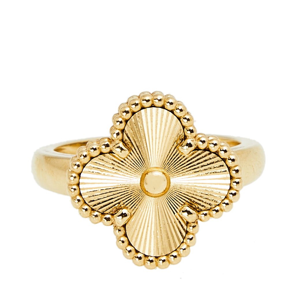 

Van Cleef & Arpels Vintage Alhambra Guilloché 18k Yellow Gold Ring Size