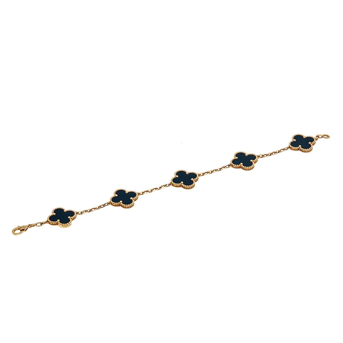 

Van Cleef & Arpels Vintage Alhambra 5 Motif Onyx 18k Yellow Gold Station Bracelet