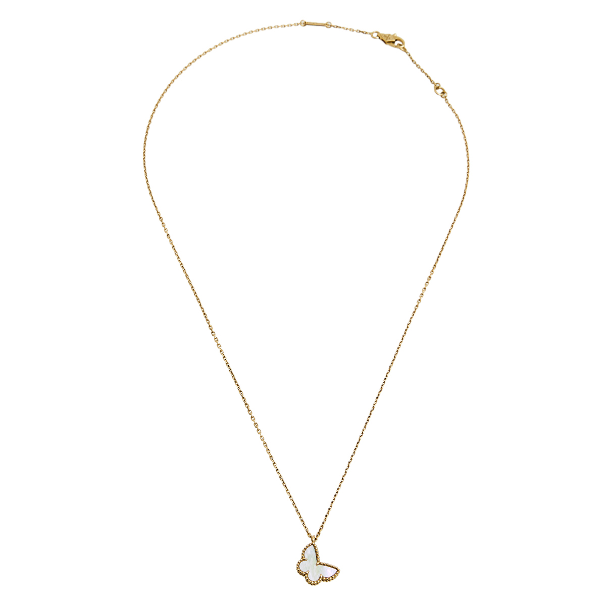 

Van Cleef and Arpels Sweet Alhambra Butterfly Mother of Pearl & 18k Yellow Gold Pendant Necklace