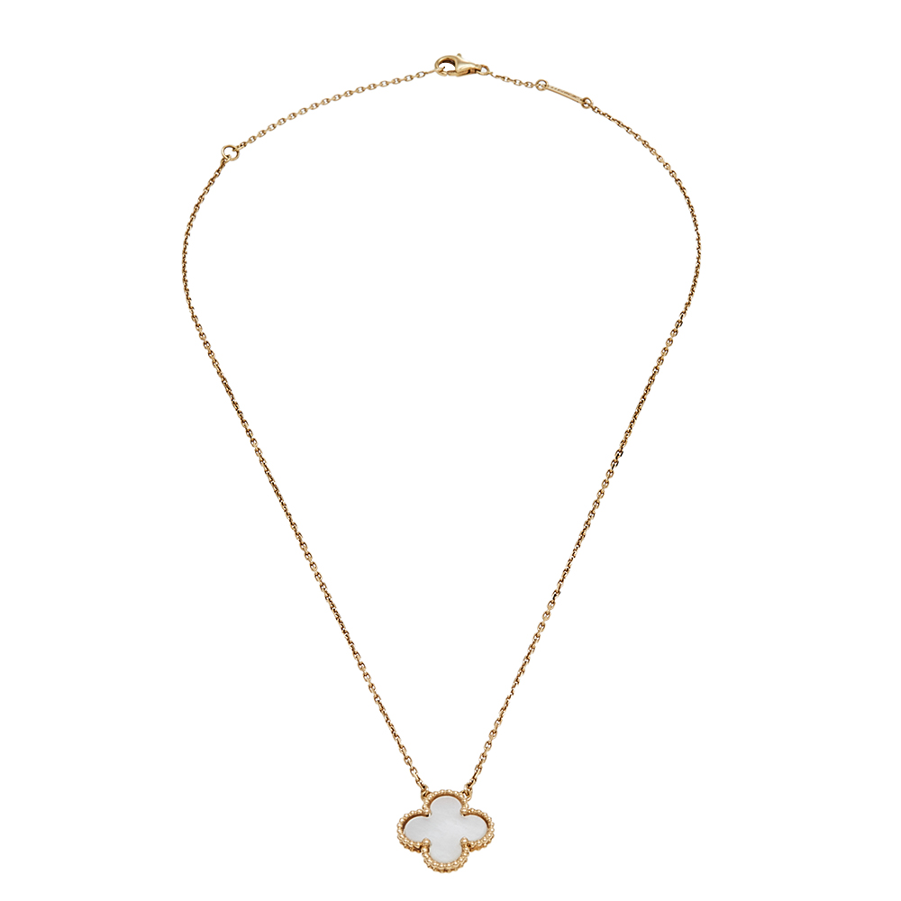 

Van Cleef & Arpels Vintage Alhambra Mother of Pearl 18k Yellow Gold Necklace