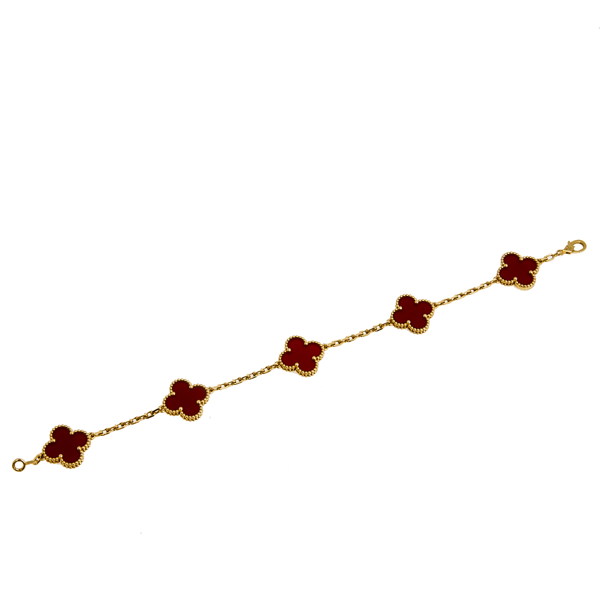 

Van Cleef & Arpels Vintage Alhambra 5 Motifs Carnelian 18K Yellow Gold Station Bracelet