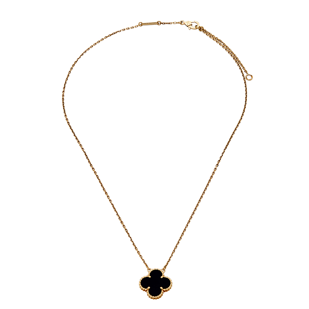 

Van Cleef & Arpels Vintage Alhambra Onyx 18k Yellow Gold Pendant Necklace