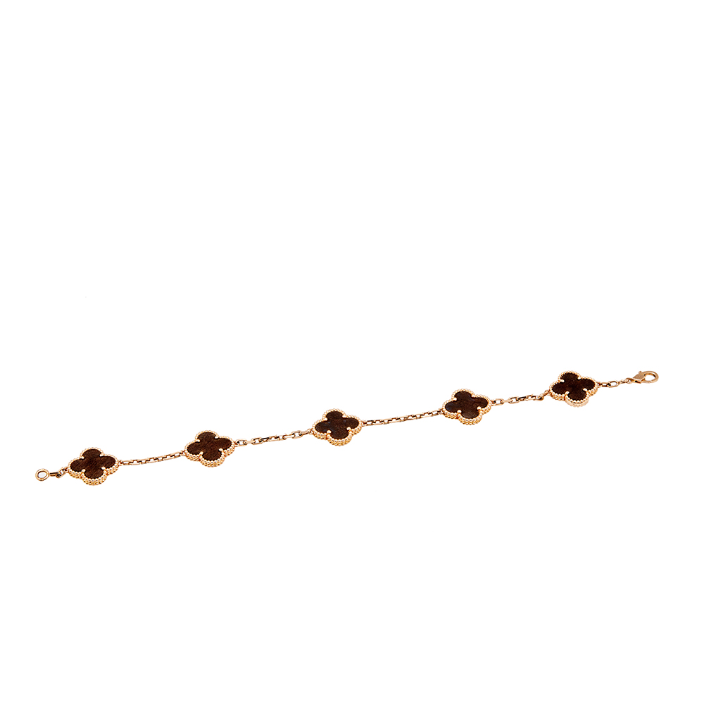 

Van Cleef & Arpels Vintage Alhambra 5 Motif Wood 18k Rose Gold Bracelet