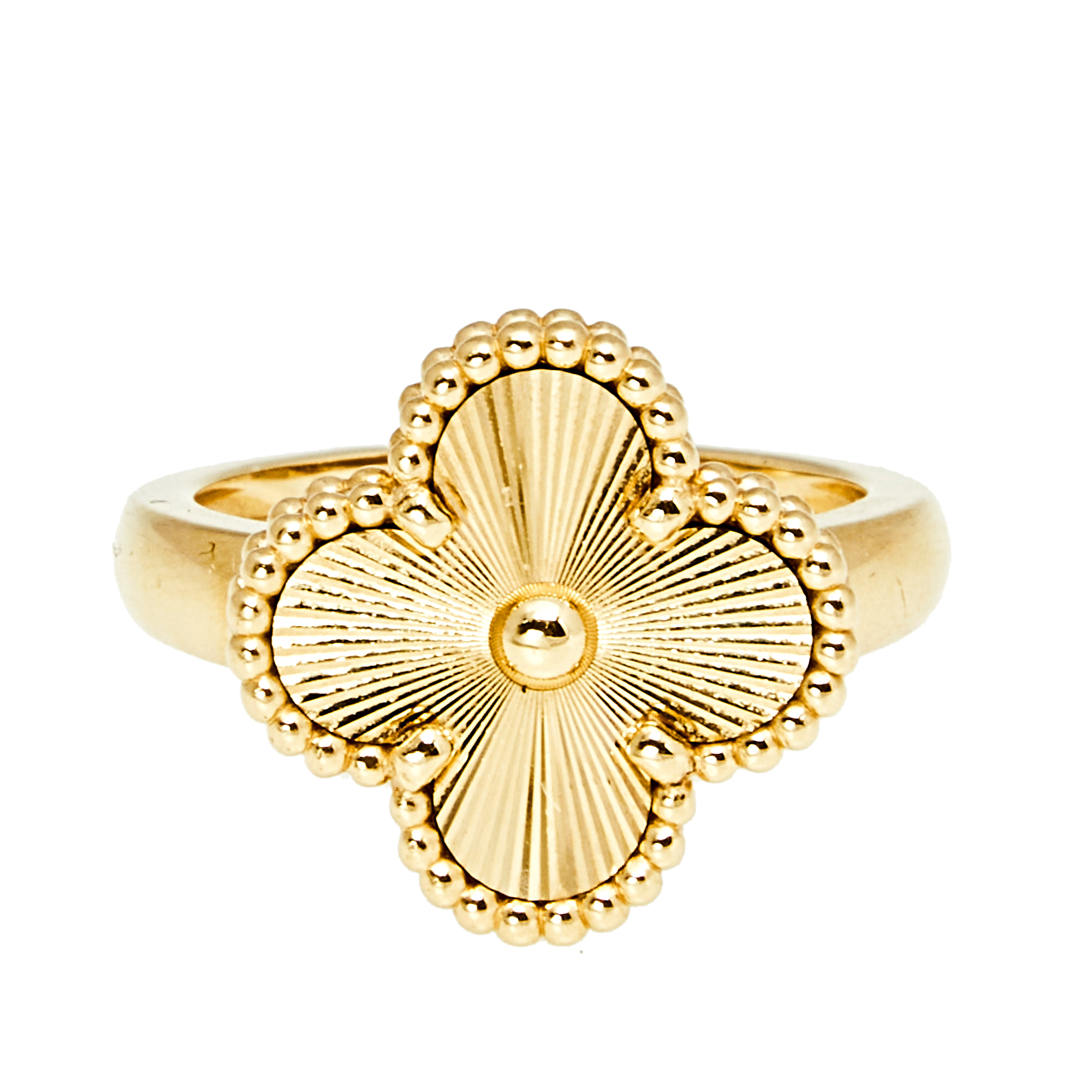 

Van Cleef & Arpels Vintage Alhambra Guilloché 18k Yellow Gold Ring Size