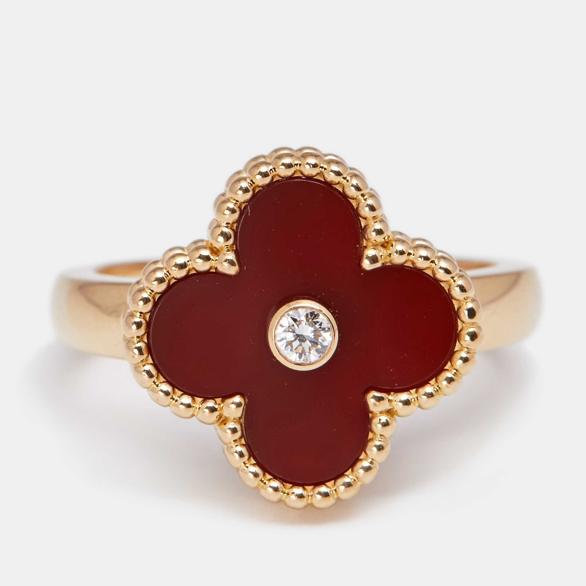 

Van Cleef & Arpels Vintage Alhambra Carnelian 18k Yellow Gold Ring Size