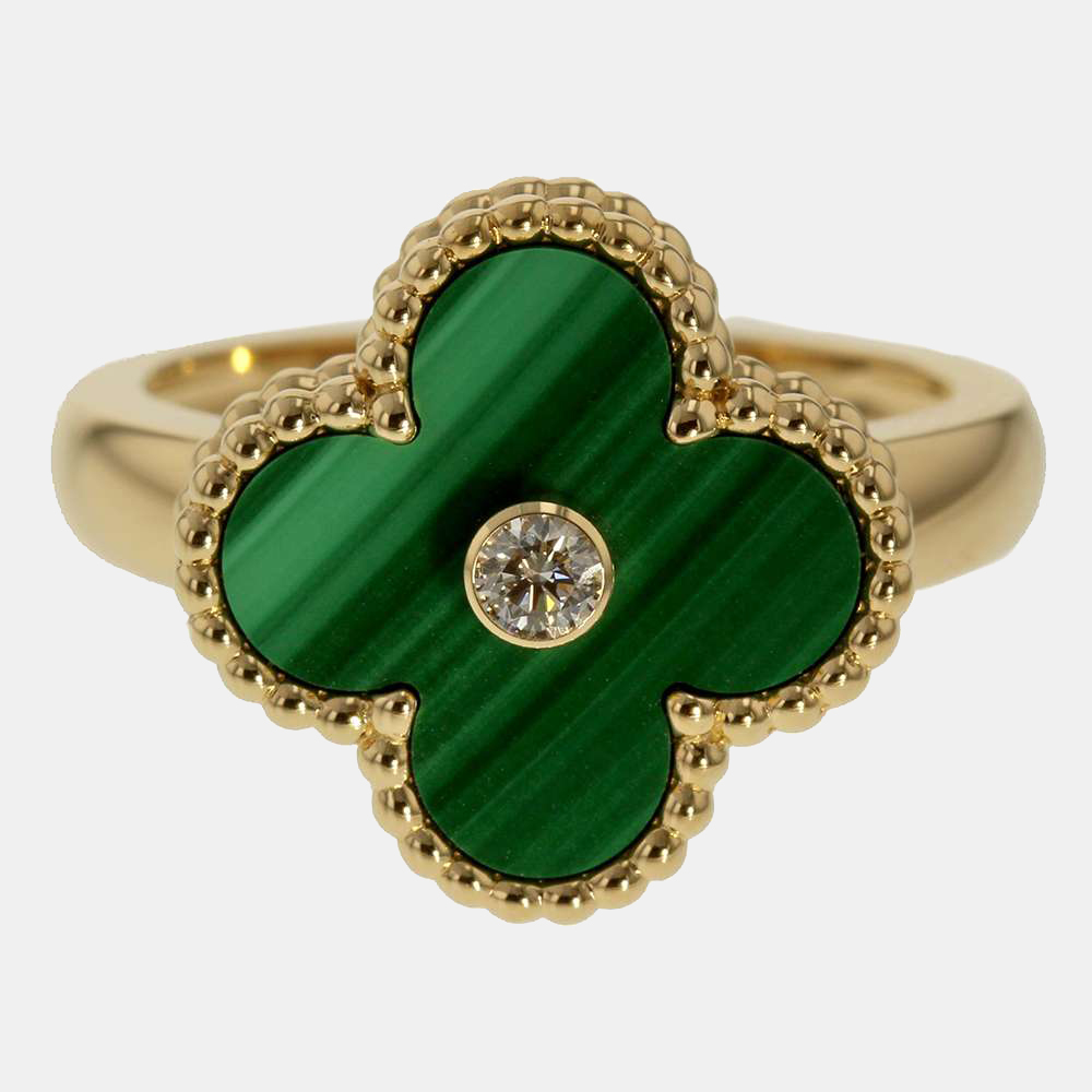 

Van Cleef & Arpels Vintage Alhambra 18K Yellow Gold Diamond Malachite Ring EU