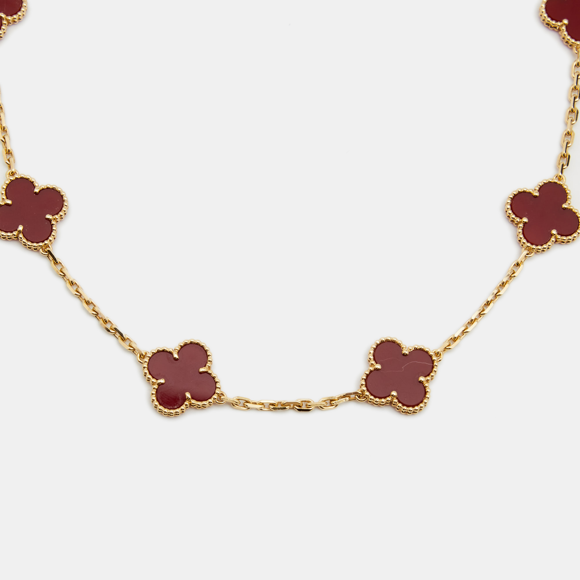 

Van Cleef & Arpels Vintage Alhambra Carnelian 10 Motif 18k Yellow Gold Necklace