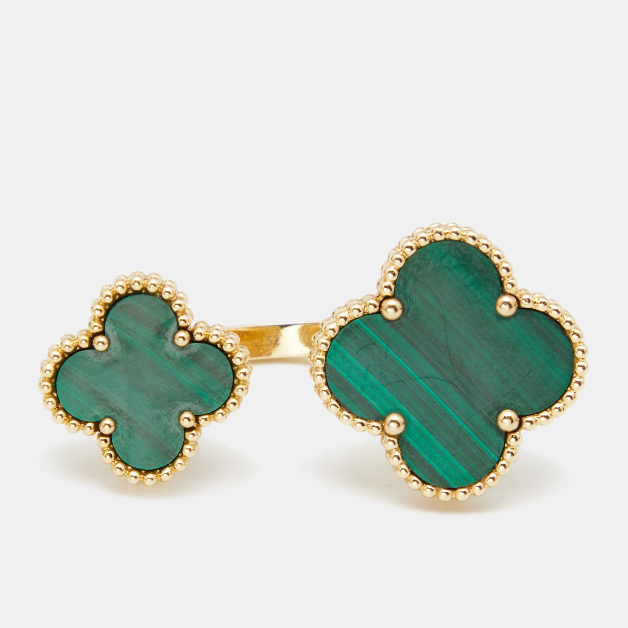

Van Cleef & Arpels Magic Alhambra Between the Fingers Malachite 18k Yellow Gold Ring Size