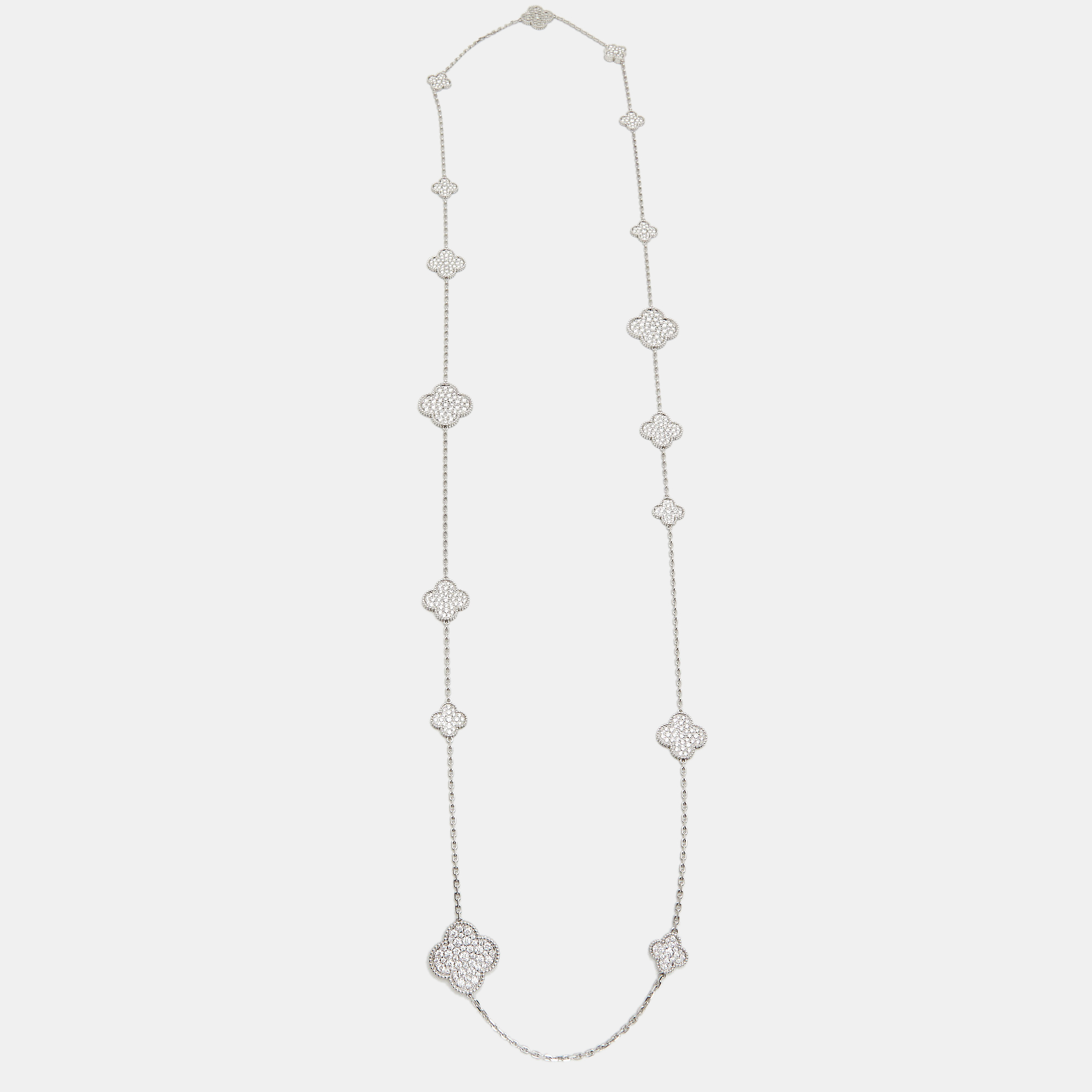 

Van Cleef & Arpels Magic Alhambra 16 Motif Diamond 18K White Gold Long Station Necklace