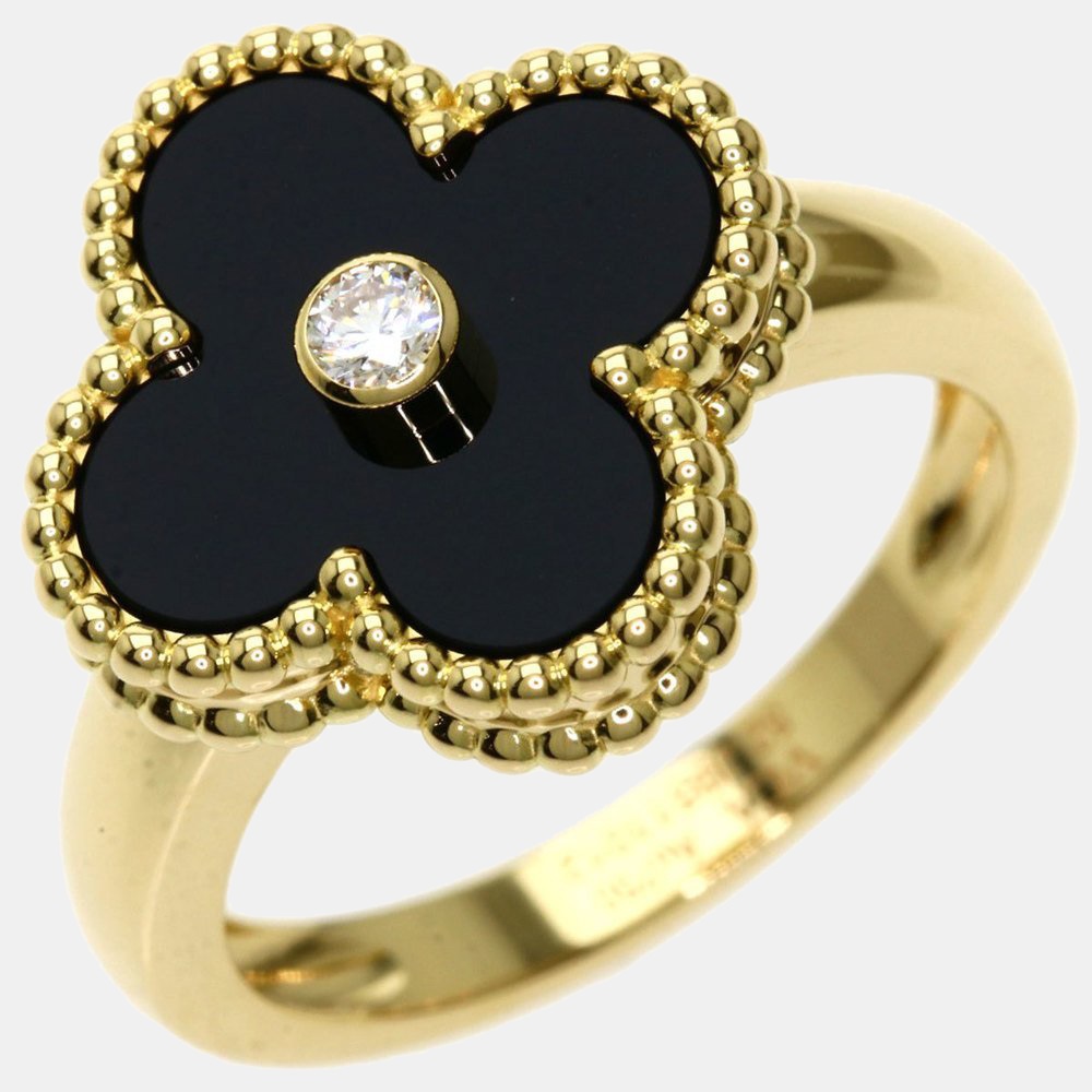 

Van Cleef & Arpels Vintage Alhambra 18K Yellow Gold Diamond and Onyx Ring EU 52