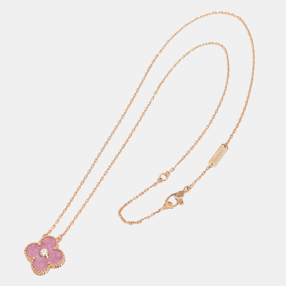 

Van Cleef & Arpels Vintage Alhambra 18K Rose Gold Diamond Rhodonite Necklace