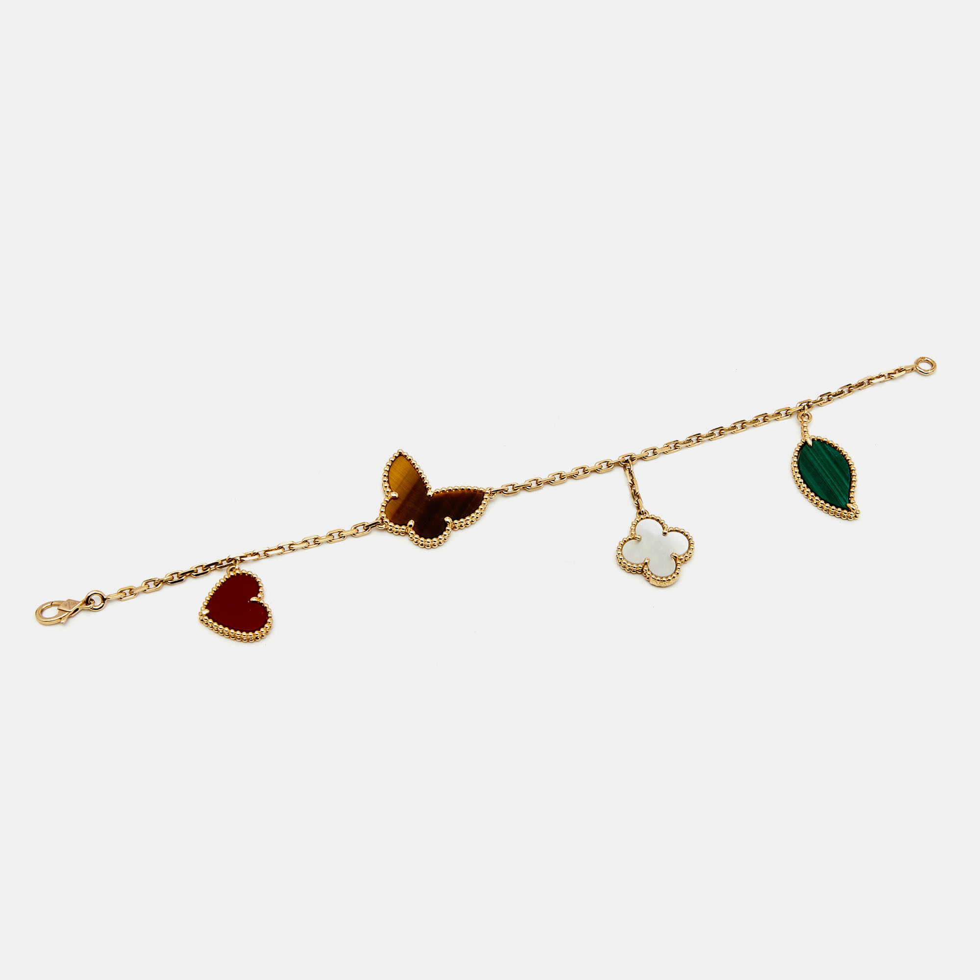 

Van Cleef & Arpels Lucky Alhambra Multi Gemstones 4 Motifs 18K Yellow Gold Bracelet