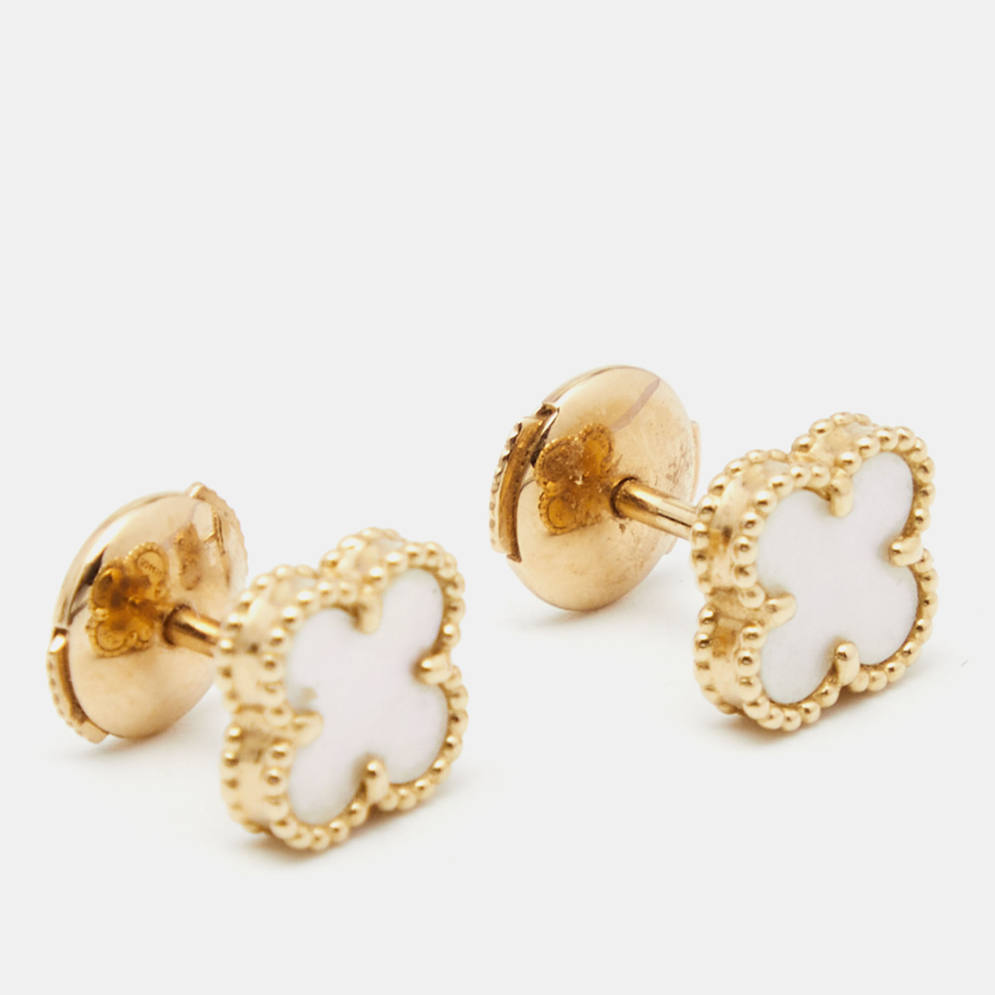 

Van Cleef & Arpels Sweet Alhambra Mother of Pearl 18k Yellow Gold Stud Earrings