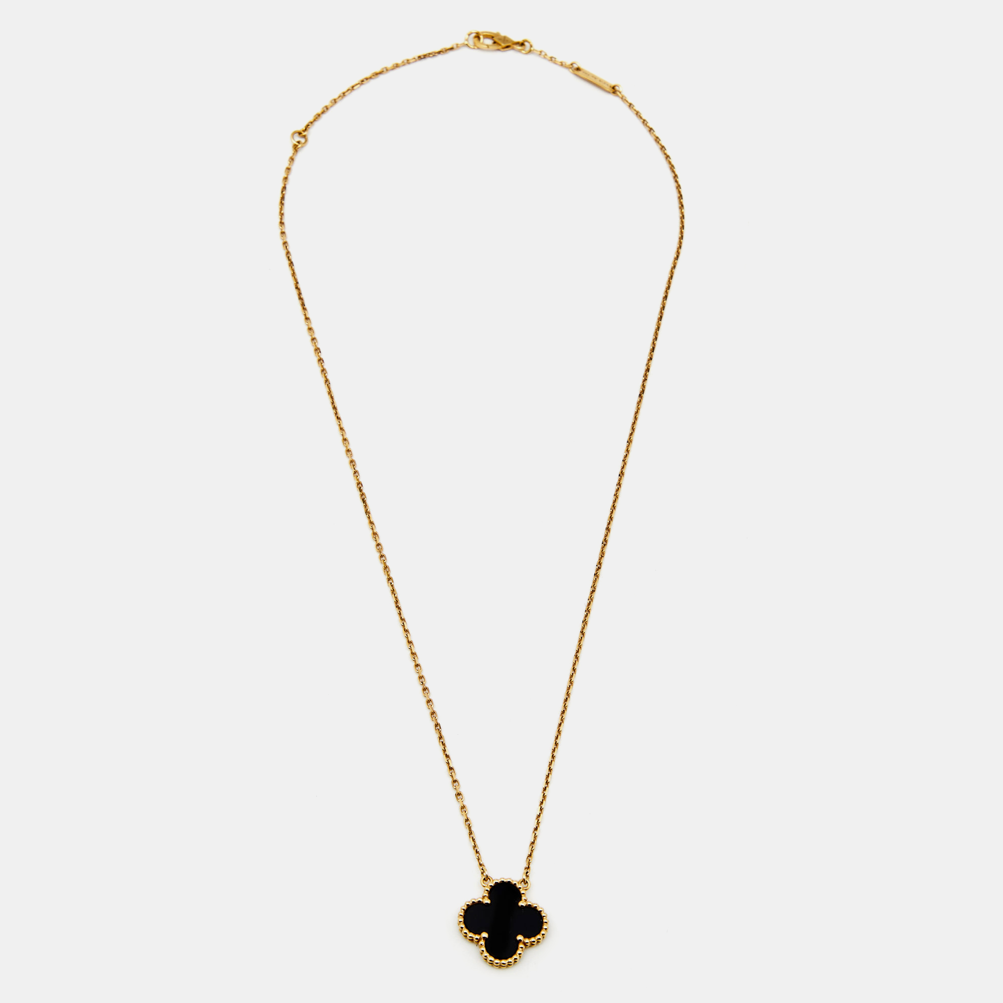 

Van Cleef & Arpels Vintage Alhambra Onyx 18k Yellow Gold Necklace