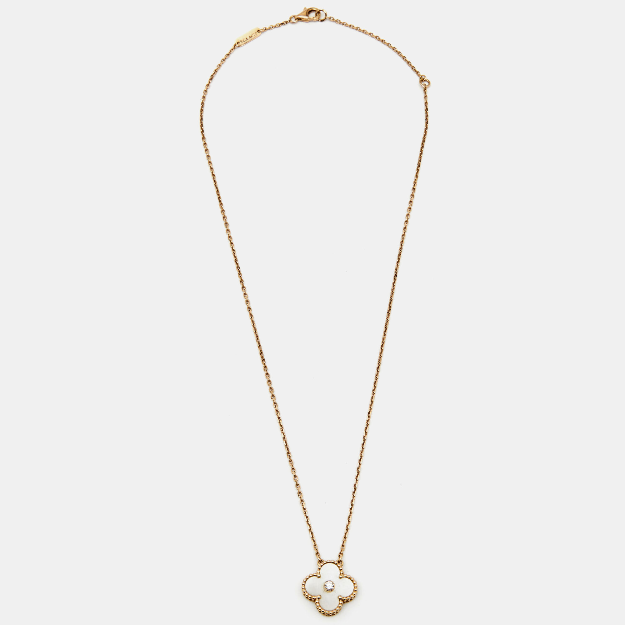 

Van Cleef & Arpels Vintage Alhambra Diamond Mother of Pearl 18k Rose Gold Necklace