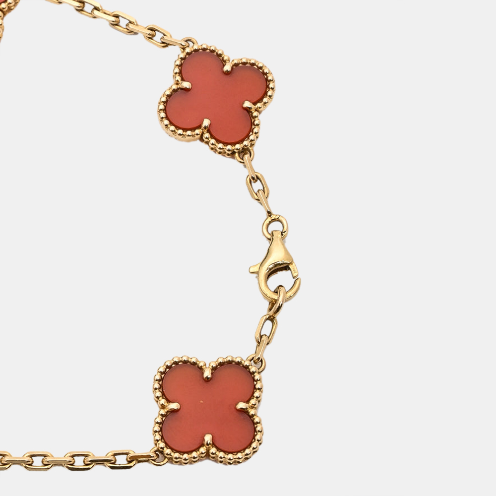 

Van Cleef & Arpels Red 18K yellow gold Carnelian Vintage Alhambra 5 Motifs Bracelet